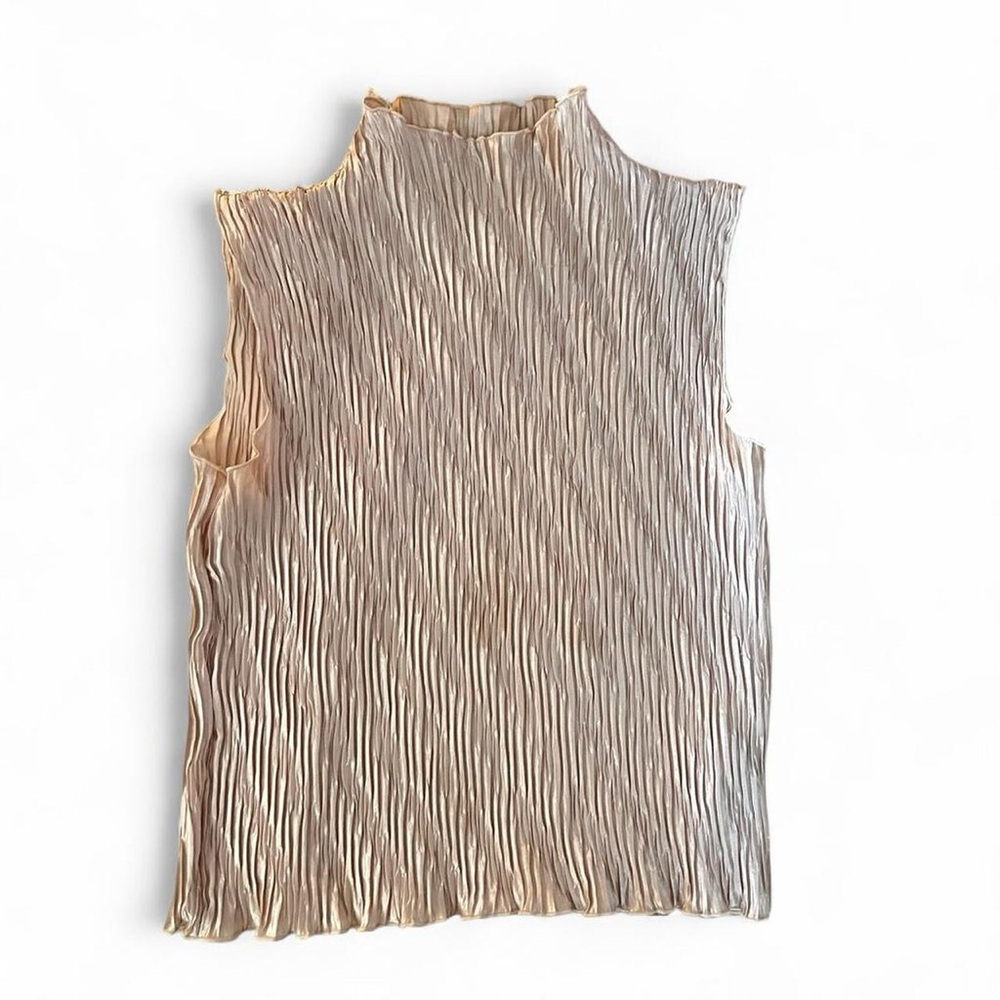 Issey Mikaye Inspired Sleeveless Pleated Mock Neck Top